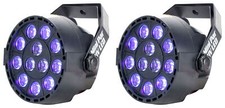 2 Eliminator Mini Par UV LED DMX Par Can Blacklights For DJ/Stage/Clubs/Bars ADJ