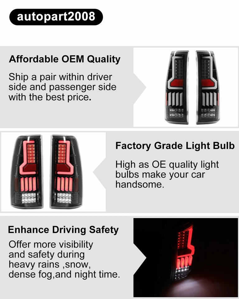 Luces traseras LED para Chevy Silverado 1500 99-02 GMC Sierra 1999-2006 negras transparentes Foto 2 de 4