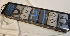 True Religion 7 Pack Crew Socks, Asst Blue, Gray Logo Prints Gift Box SHIPS FREE