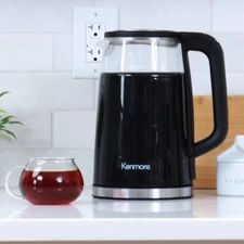 Kenmore 1.7L Electric Kettle Black Glass 1100W Temperature Control Team coffee
