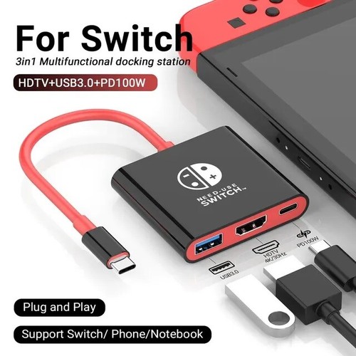 Nintendo Switch OLED 3-in-1 Type-C Hub Adapter USB-C to USB 3.0 HDMI & USB-C PD - Picture 13 of 13