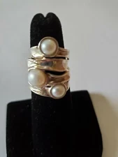 Hagit Gorali  HG Israel 925 Sterling Silver  Pearl Ring - Size 5