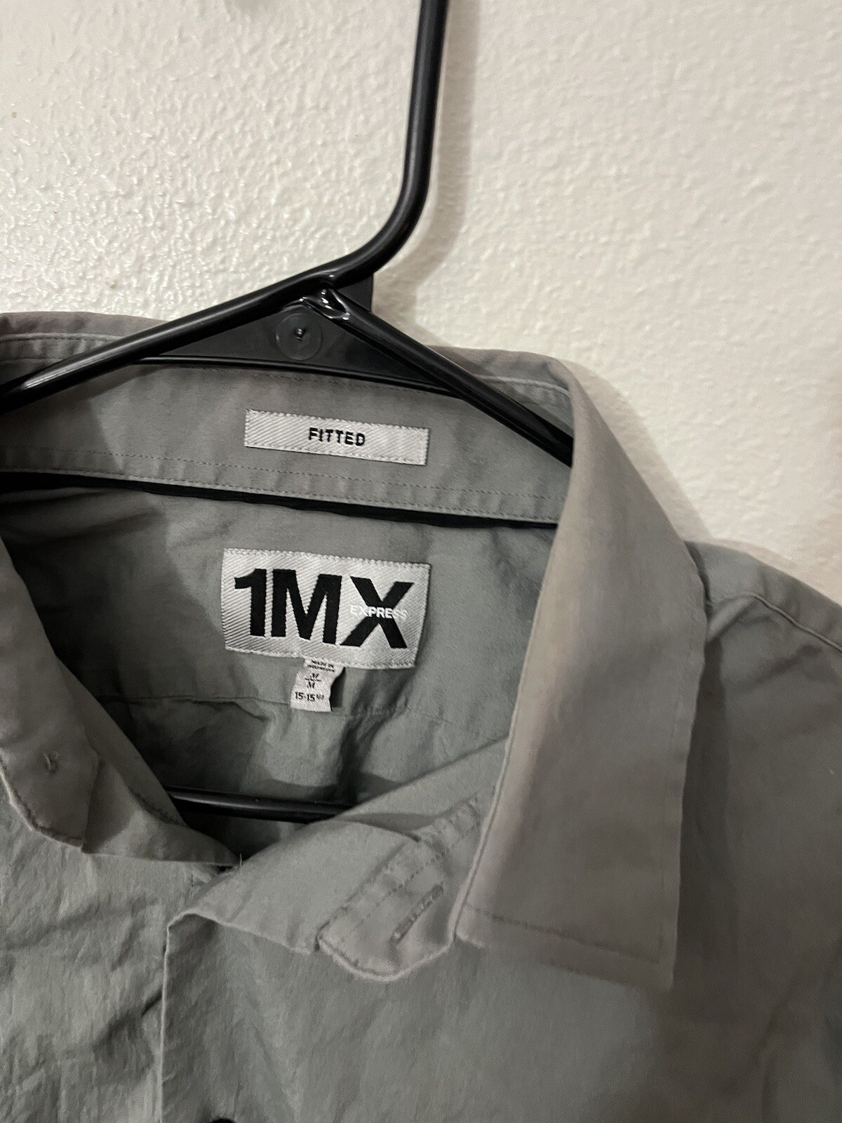 Express 1MX Fitted Solid Button Shirt Gray Dress … - image 3