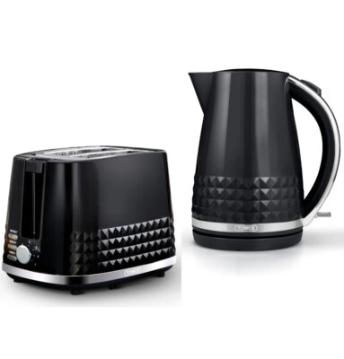 Tower Solitaire Schwarz 1,5L 3KW Kanne Wasserkocher & 2 Scheiben Toaster Passendes Set