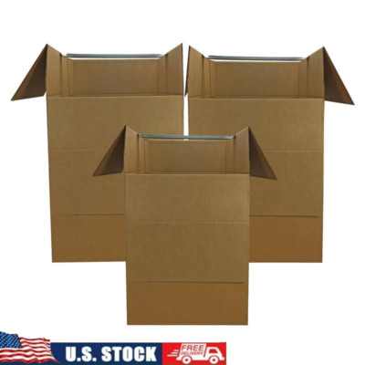 Heavy Duty Wardrobe Moving Boxes 3 Pack W/ Metal Hanging Bar Easy Storage New