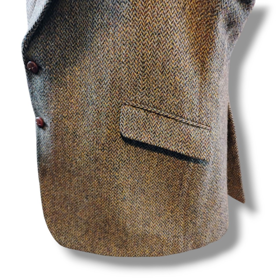 Vintage Harris Tweed Mens Brown Mix Wool Blazer Jacket Size 48R