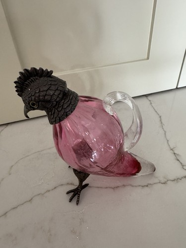 Parrot Jug In Victorian Style - Cranberry Glass Body And Metal Head /Feet 17cm - Picture 8 of 12
