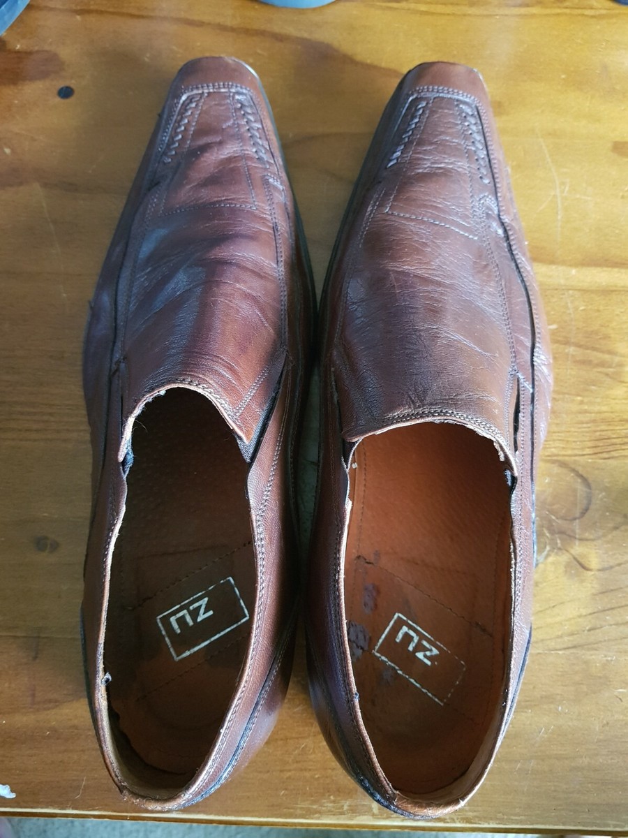 Mens Dress Casual Formal Shoes Footwear Brown Leather Zu Size 45