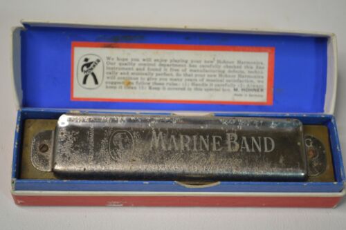 Vintage M. Hohner Marine Band Harmonica Allemagne clé G avec boîte d'origine - Photo 1/4
