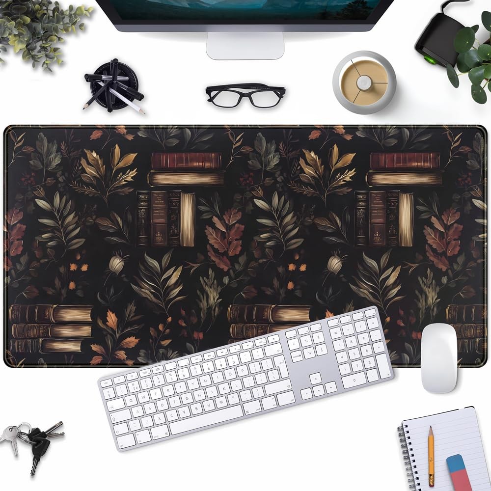 Vintage Plant Desk Mat Gaming Large Mouse 31.5L x 15.7W inches, Black