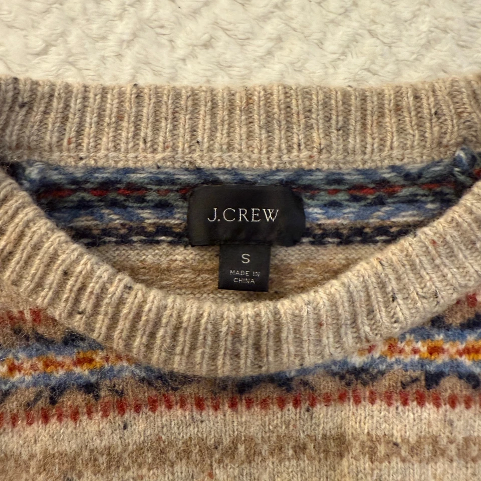 J.Crew Fair Isle Crewneck Sweater Mens Small Lambswool Knit Warm Winter - Image 2 of 4