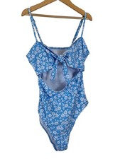 Blue Floral Cut Out Swimsuit Women s Size S One Piece Swimwear Holiday Beach
