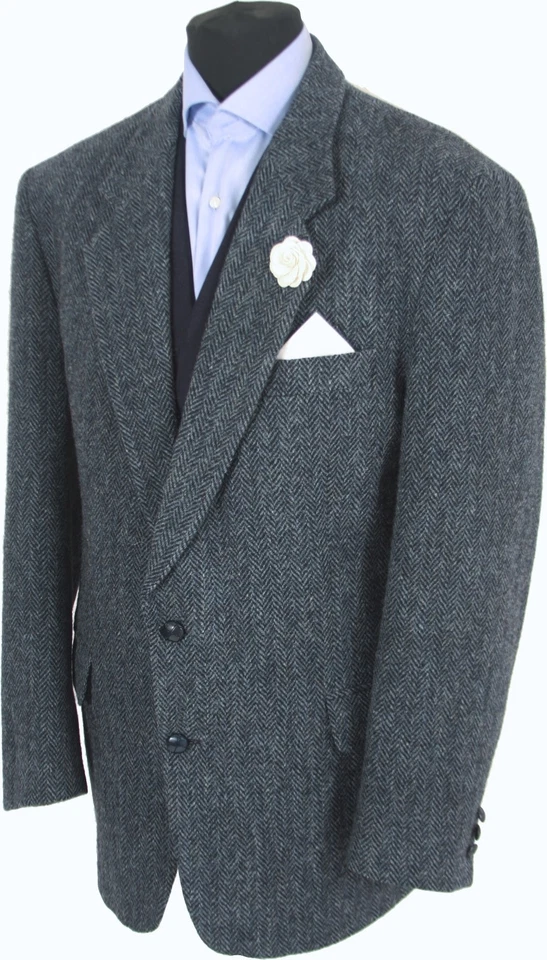 Harris Tweed Jacket Blazer 44R Herringbone Country Weave Hacking Hunting Blue - Image 3 of 4
