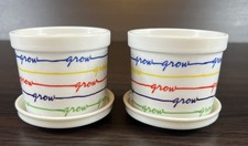 Rare Pair Dept 56 Prime Color Rainbow &ldquo;Grow&rdquo; Mini Planter Pots With Under Plates
