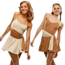 Aurora Borealis Child Medium Dance Costume Tap Lyrical Dress IVORY w/Tan Trim