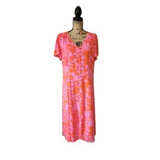 Talbots Women's Pink & Orange Floral Flutter Sleeve Lined Midi Dress Size 16 NWT