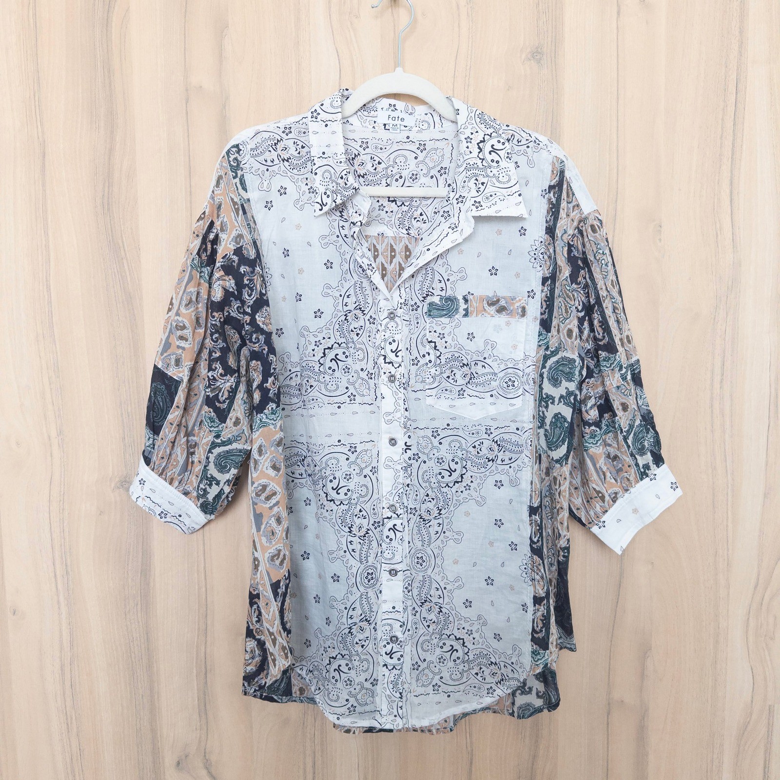 Fate Womens Patchwork Button Down Shirt Size M Wh… - image 1