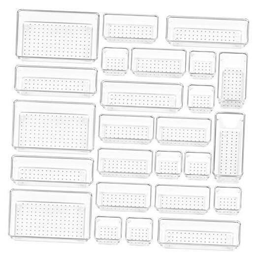 Vtopmart 25 PCS Clear Plastic Drawer Organizers Set, 4-Size Versatile Bathroom