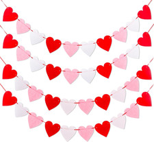 Valentines Day Decorations - Felt Heart Garland Banner - 40 Pcs Valentines Decor