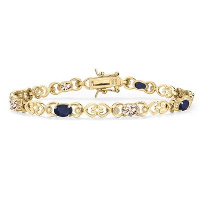 18K Yellow Gold Plated Silver Sapphire and Peach Morganite and Lab Grown