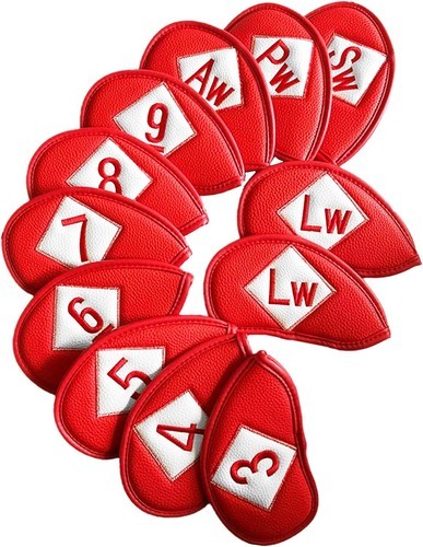 PU Leather Embroidered Golf Headcover Set, Iron Wedge Covers 12 Pack