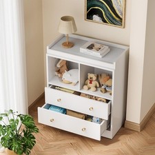 Baby Changing Table Dresser with Removable Tray 3 Drawers Solid Wood Nursery