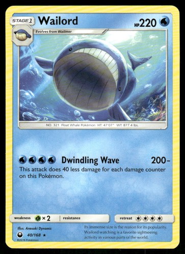 Wailord 40/168 - Celestial Storm - Rare NM