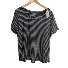 J Jill Womens Stripe 100% Cotton Everyday Cotton Tee XLP NWT Black Short Sleeve
