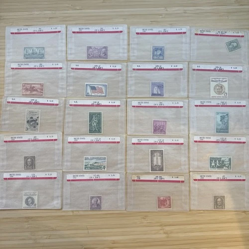 US Stamp Lot 20 Mint Singles MNH MH 1910s-1950s Collection Vintage Glassines
