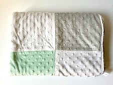 Circo Baby Blanket White Gray Green Yellow Blue Patchwork Minky Satin Trim