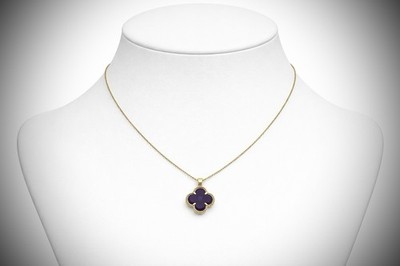 Four-Leaf Clover Pendant Necklace with Dark Purple Stone