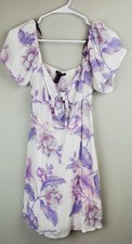 Forever 21 Women's Medium Off-White Purple Floral Dress Tie Front