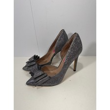 Betsey Johnson Silver Glitter Bow Pointed Toe d'Orsay Stiletto Pumps Heels sz 6M