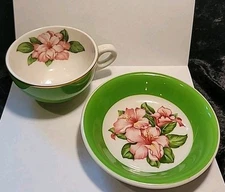 Vtg. Greenbriar Resort/Dorothy Draper Rhododendron Cup+Saucer/Bowl