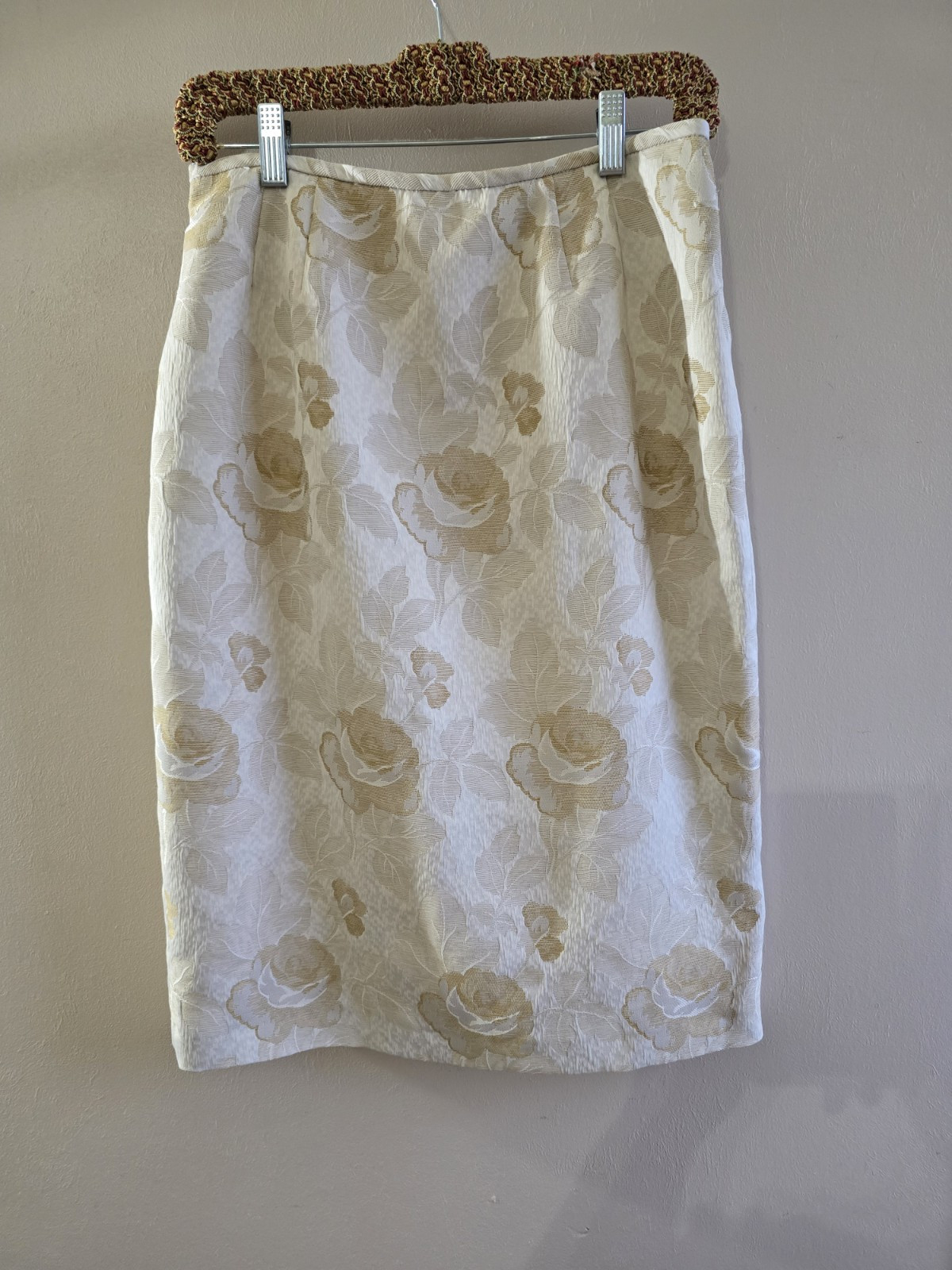 Women's VTG Kasper Brown Floral Lined Knee Length A-line Size 6 Slit In Back