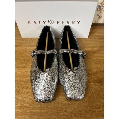 Katy Perry The Evie Mary Jane Silver Metallic Cracked Texture Square Size 10 M