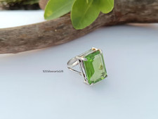 Handmade Emerald Cut Peridot Ring: 925 Sterling Silver August BirthstoneAll Size