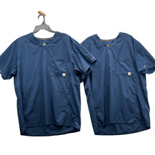 Carhartt Scrub Top LOT 2 Mens Large Blue Uniform Workwear Professional Medical