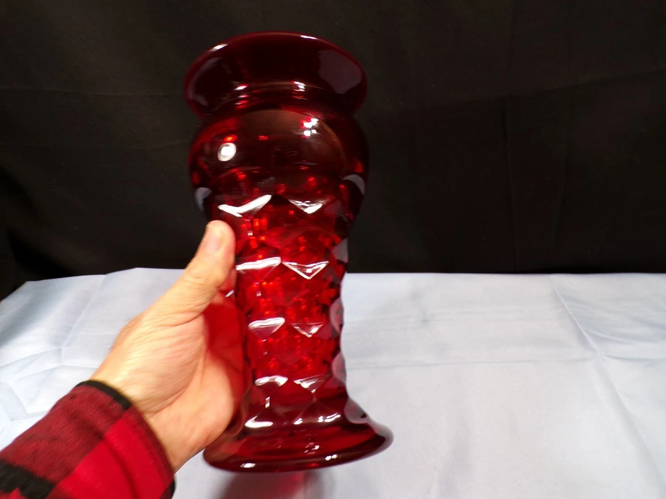 Vintage Fenton Ruby Red Glass Georgian Vase 8 1/4" Tall WATER STAINS - Image 2 of 4
