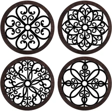 Yulejo 4 Pcs Thicken Rustic Wall Decor Farmhouse Kitchen Wall round Art Wooden H