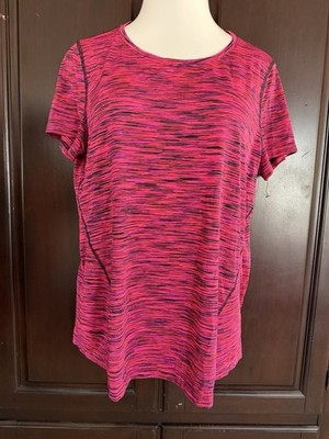 Tek Gear DryTek Women's XL Pink & Black Striped Stretch Lightweight T-Shirt