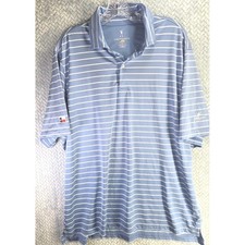 Fairway & Greene Mens XL Blue Stripe USA Made Stretch Golf Polo Shirt Texas Flag