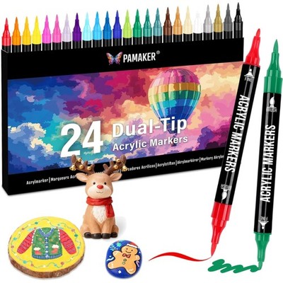 Acrylmarker Set 24 Farben Acrylstifte Marker für Stoff Leinwand Glas Holz Papier