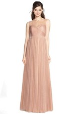 Jenny Yoo Womens Aria Illusion Yoke Pleated Tulle Gown 2 Tuscan Beige - NWT $260