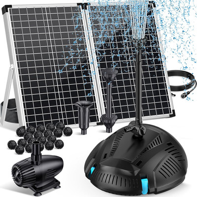 Pond Filter with 55W Solar Fountain Pump, Solar Pond Filter with 580GPH Pump & F