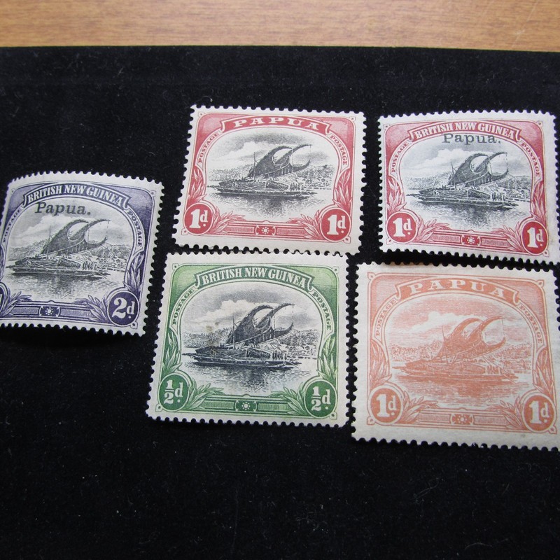 1901 Great Britain Papua New Guinea Stamps SC#'s 1-12-13-33-35