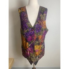 Vintage 80s 90s Floral Paisley Brocade Vest Button Front Waistcoat Fall Goth 12