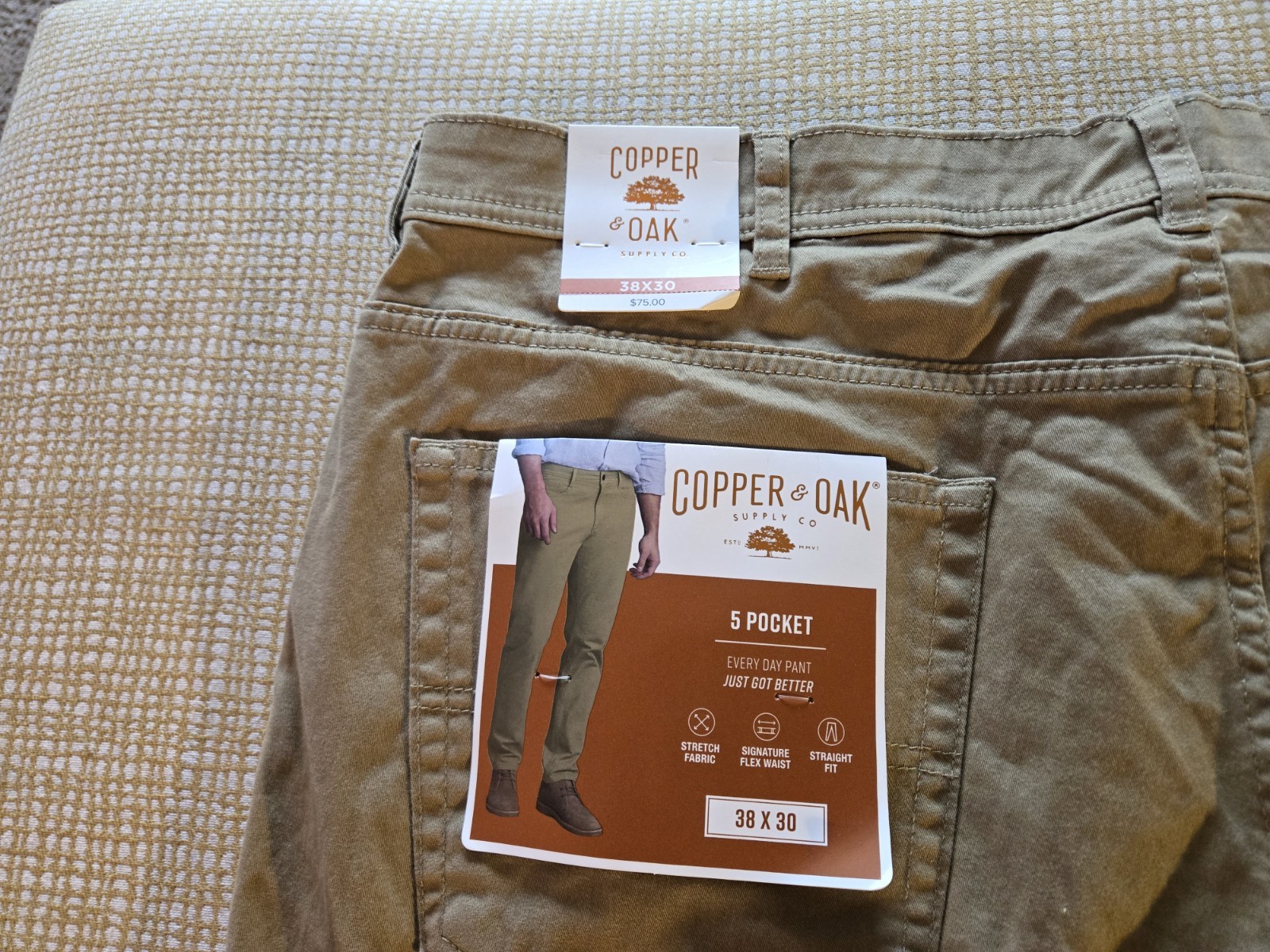 NWT COPPER & OAK Men's 38x30 5-Pocket Stretch Flex Waist Band Every Day Pants image 5