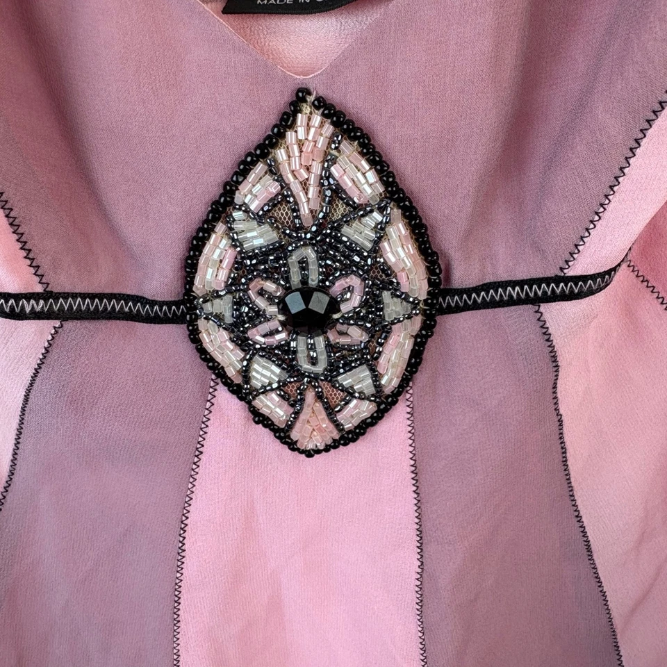 Para mujer BCBG Maxazria Y2K camiseta sin mangas de seda rosa negro con cuentas grande L pañuelo Foto 2 de 4