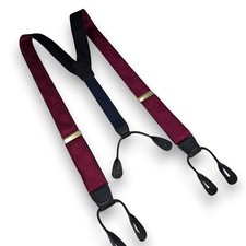 Men's Burgundy Paisley Suspenders with Navy Y-Back and Leather Button Tabs